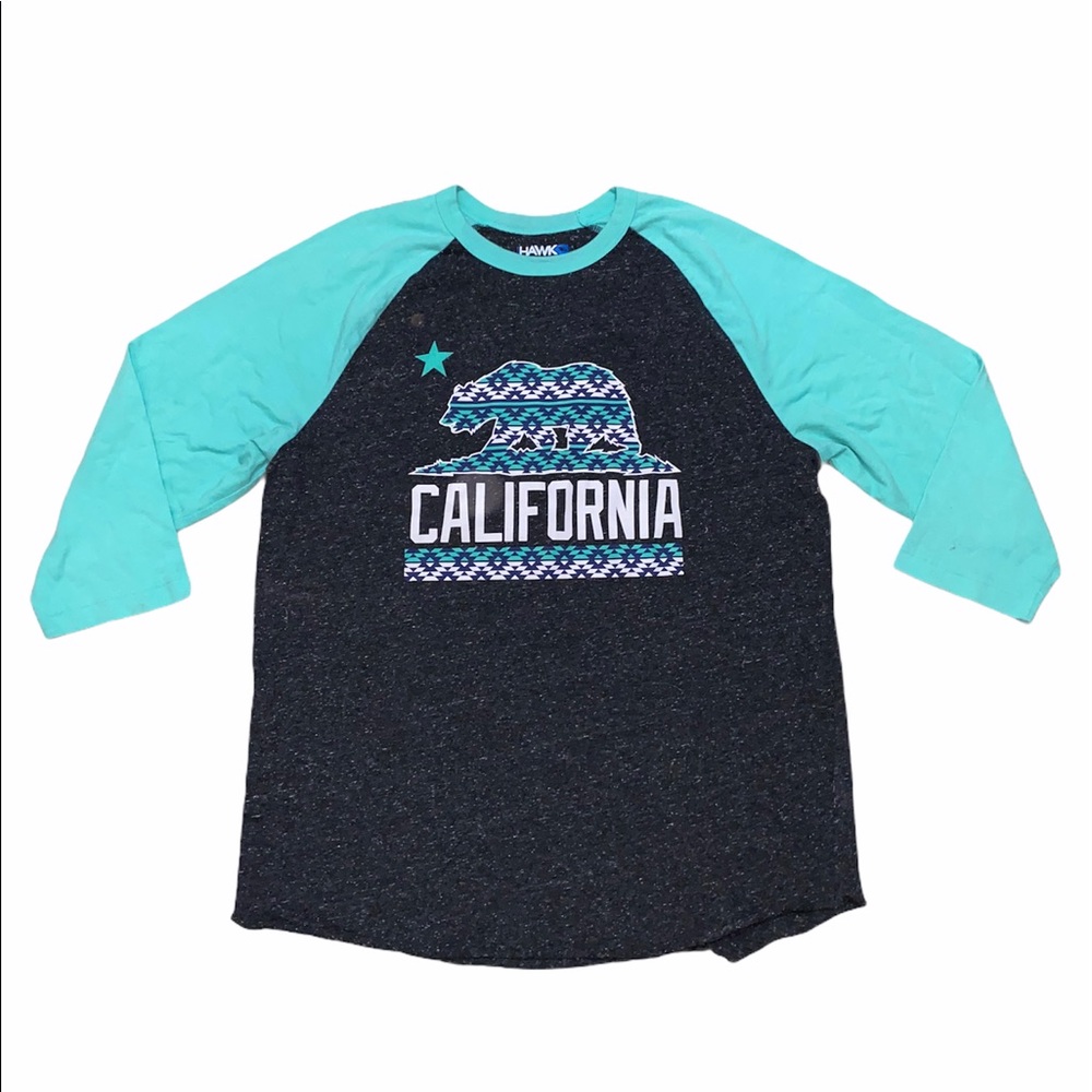 Tony Hawk Gray Teal California 3/4 Sleeve Tee T shirt sz L